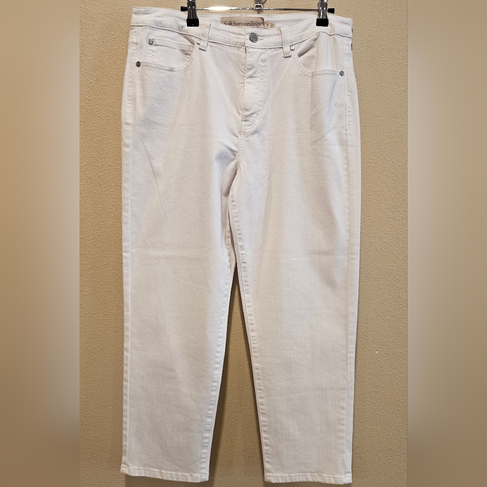 Soft Surroundings Women's White High Rise Straight-Leg Jeans, Size 14